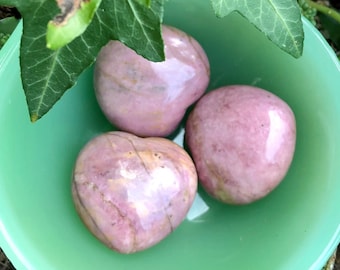 Pink Rhodonite Crystal Heart: Heart Chakra Stone (30mm)