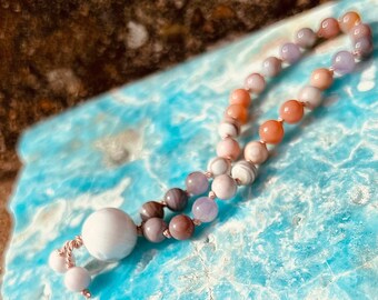 Pink Botswana Agate Mini Mala with 27 Beads | 6mm Amethyst Prayer Beads | Gemstone Prayer Beads | | Pink and Orange | Crystal Mala for Grief