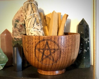Pentacle Bowl | Wooden Bowl for Sacred Ceremony | Herb Bowl | Ceremonial Bowl for Ritual and Magic |