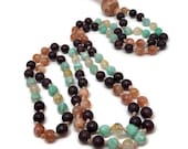 108 Bead Garnet Mala | Sunstone, Peach Moonstone, Amazonite, Rutilated Quartz | Rutile Mala | Sunstone Mala | Moonstone Mala | Prayer Bead