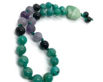 Meditation Chrysoprase Marker Beads Green Gold Copper Bornite Pendant Prayer Tibetan Bornite Stone 108 Sandalwood Bead Mala Zen Style
