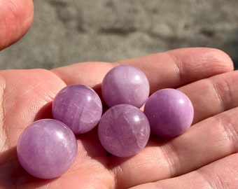 One Small Kunzite Crystal Sphere | Heart Chakra Crystals for Healing and Meditation | 16mm - 17mm Kunzite Mini Sphere | Kunzite Crystal Ball