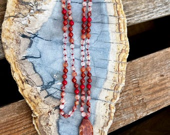 108 Bead Red Orange Mala Necklace for Sacral Chakra & Confidence | Grounding Protection | Crystal Mala Necklace | Handmade Meditation Mala