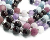 Ruby Mala Beads Necklace for Meditation/ Aquamarine and Garnet Prayer Beads / Yoga Necklace / Yoga and Meditation | Reiki Crystals