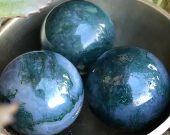 20mm Moss Agate Mini Sphere | Small Green Crystal Sphere | 20mm Moss Agate Crystal Ball | Choose Your Own | Green Crystals for Heart Chakra