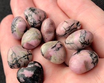 Pink Rhodonite Crystal Heart: Heart Chakra Stone (15mm)