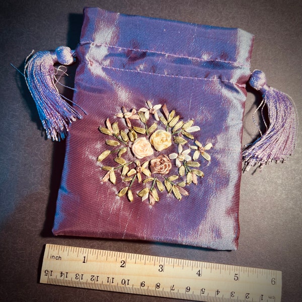 One Embroidered Sachet | Silk Jewelry Pouch | Bridesmaid Gift | Lilac Sachet | Iridescent | Lavender | Purple | Bridesmaid Gift Bag