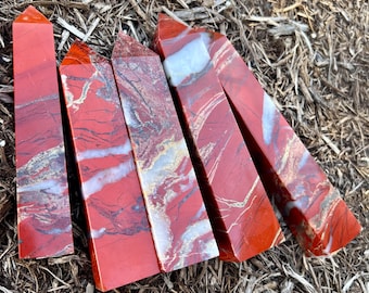 Choose Your Own Red Jasper Obelisk with Hematite and Quartz Banding | Red Crystals Root Chakra | Orange Crystals for Sacral Chakra | Reiki |