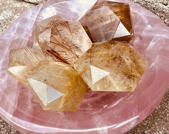 Choose One Rutilated Quartz Hexagon | Yellow Reiki Crystals | Platonic Solid | Solar Plexus Chakra | Golden Rutile Star of David Crystals
