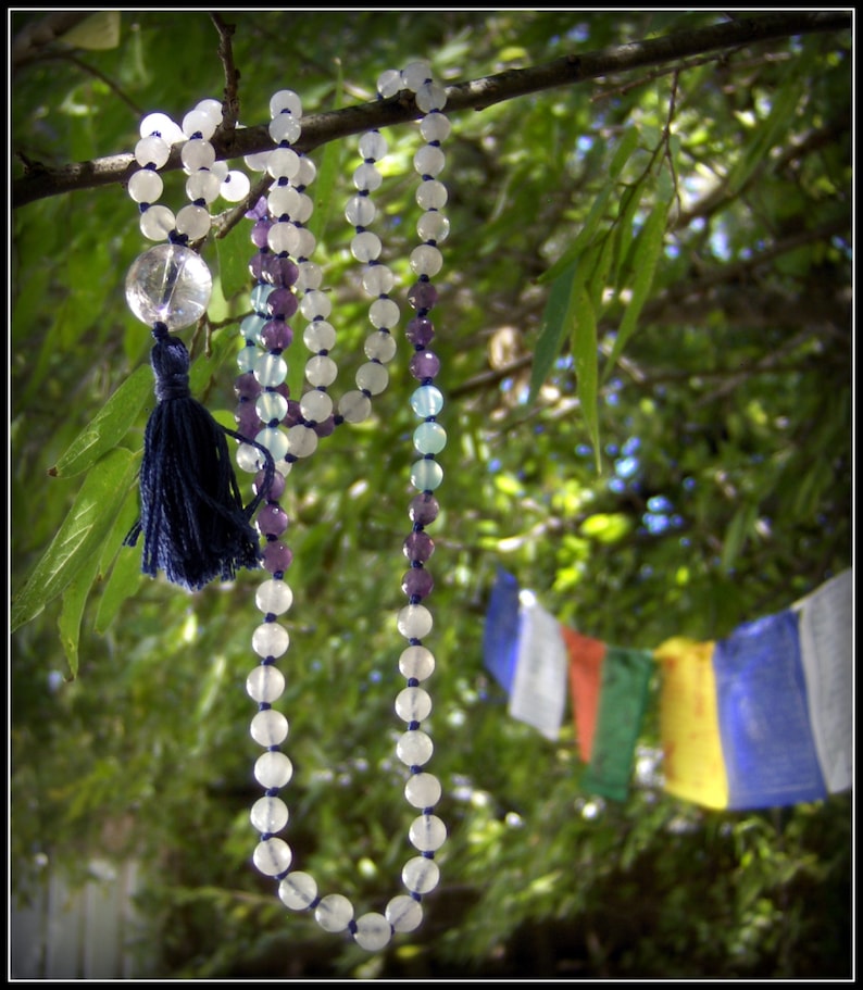 Amethyst Mala Rose Quartz Mala Prayer Beads Chalcedony Mala