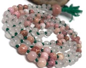 Rose Quartz Love Mala | Pink Mala Beads Necklace | Rhodochrosite Mala | Peruvian Pink Opal | Prayer Beads | Yoga | Meditation