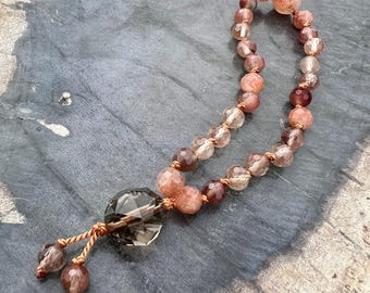 27 Bead Pocket Mala | Lazasine, Sunstone & Smoky Quartz