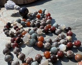 Jasper Mala Necklace for Man or Woman, Moonstone, Garnet, Orbicular Jasper, Hessonite Garnet, Eagle Eye, Gray Tigers Eye, Red Tigers Eye