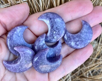 Lepidolite Crescent Moon Crystals for Gridding and Magic | Gift for Astrologer | Lepidolite Moon Carving | Purple Crystals for Reiki Magic