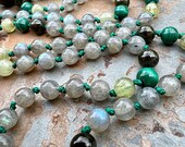 Labradorite Mala Necklace | Green Tourmaline Mala Beads | Green Garnet Prayer Beads | Malachite Meditation Beads | 108 Japa Mala