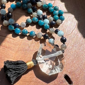 108 Apatite Mala Beads 6mm | Labradorite Mala | Quartz Mala | Blue Goldstone Mala | Aquamarine Mala Necklace for Throat Chakra Healing