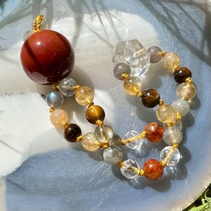 27-Bead Mini Mala for Strength Clarity & Transformation | Quartz | Labradorite | Citrine | Tiger Eye | Hessonite | Orange Agate | Gemstone