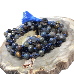 108 Bead Yoga Mala Necklace for Meditation | Mala Beads for Man or Woman | Unisex Spiritual Gift | Yoga and Meditation | Blue Japa Mala |