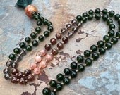 108 Jade Mala Necklace | Sunstone Prayer Beads | Smoky Quartz Mala Beads | Hessonite Garnet Meditation Beads | Handmade | One of a Kind Mala