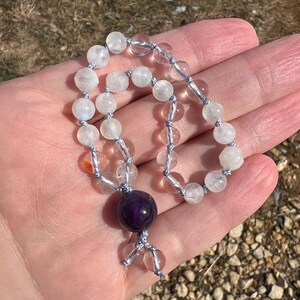 Rainbow Moonstone Pocket Prayer Beads | Amethyst | Quartz | Selenite | Yoga | Meditation | Yoga | 27 Bead Wrist Mala | 6mm