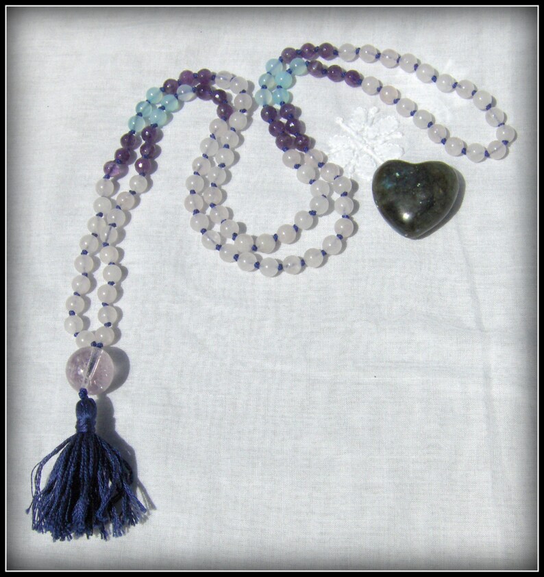 Amethyst Mala Rose Quartz Mala Prayer Beads Chalcedony Mala