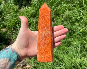 Orange Calcite Tower for Creativity, Courage, and Self Confidence | Orange Calcite Tower for Sacral Chakra Healing and Balancing | Reiki