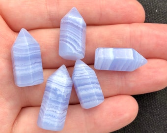 One Tiny Banded Blue Lace Agate Crystal Point | Tiny Crystal Points | Agate Tower | Pocket Crystal | Gems and Minerals