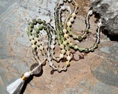 108 Gemstone Mala Necklace for Courage | Prehnite, Citrine, Selenite, Calcite, Quartz, Onyx | 6mm Love Mala | Meditation Beads