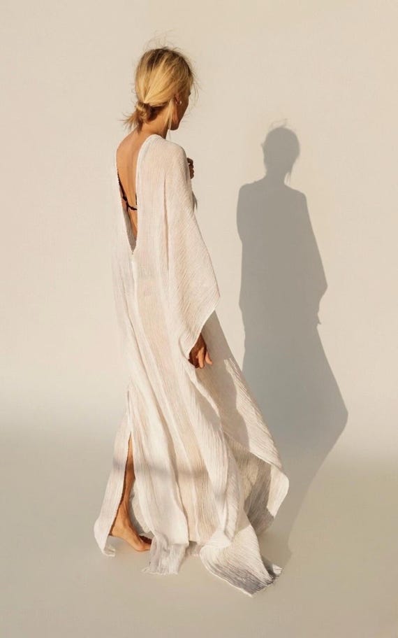 Handmade Cotton Gauze Kaftan Dress, Caftan Cover Up, Boho Resort Wear, Summer Vacation Dress