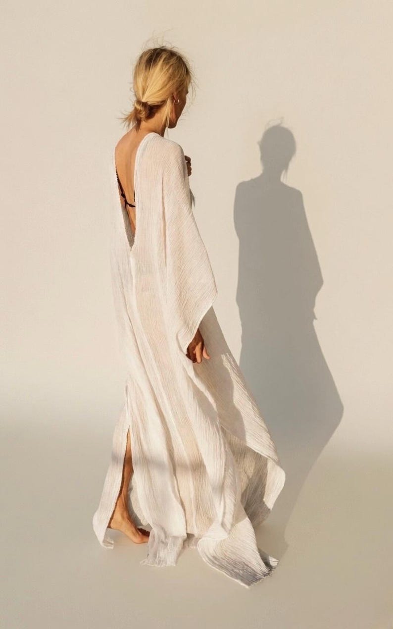 Handmade Cotton Gauze Kaftan Dress, Caftan Cover Up, Boho Resort Wear, Summer Vacation Dress image 1