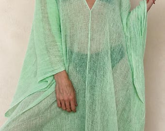 Handmade Cotton Gauze Kaftan Dress, Caftan Cover Up, Boho Resort Wear, Summer Vacation Dress
