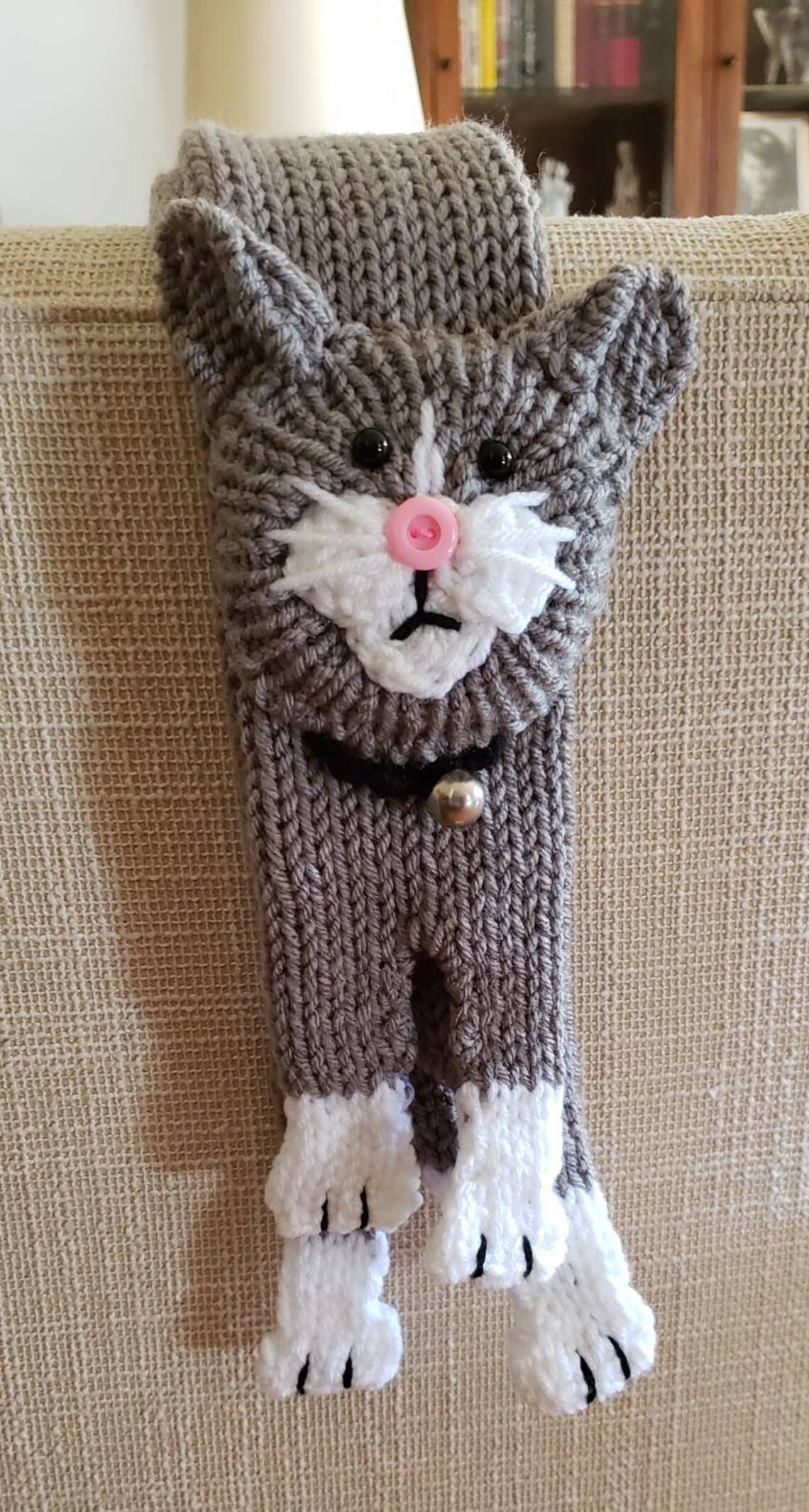 Tabby Gray Cat Scarf Knitting Scarf Gray Scarf Cowl Scarf Long Scarf 9DA