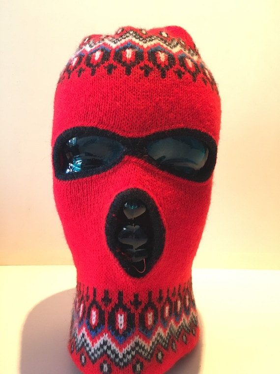 Vintage Wool red Balaclava with winter theme desig