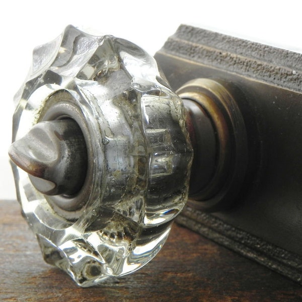 vintage glass door knob with plate and mechanism