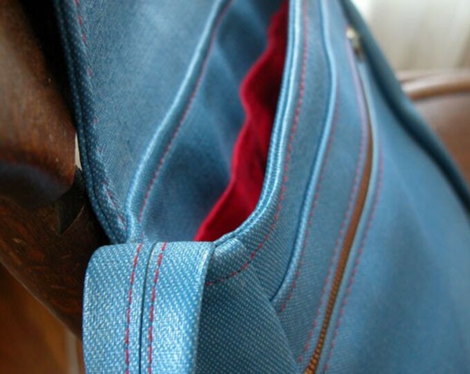 Vintage Vinyl Messenger Bag in Denim Pattern Etsy