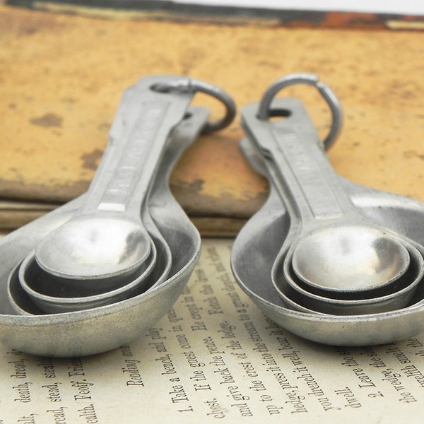 2 Sets of Vintage Aluminum Measuring Spoons Vintage Kitchen Decor Tools Repurpose