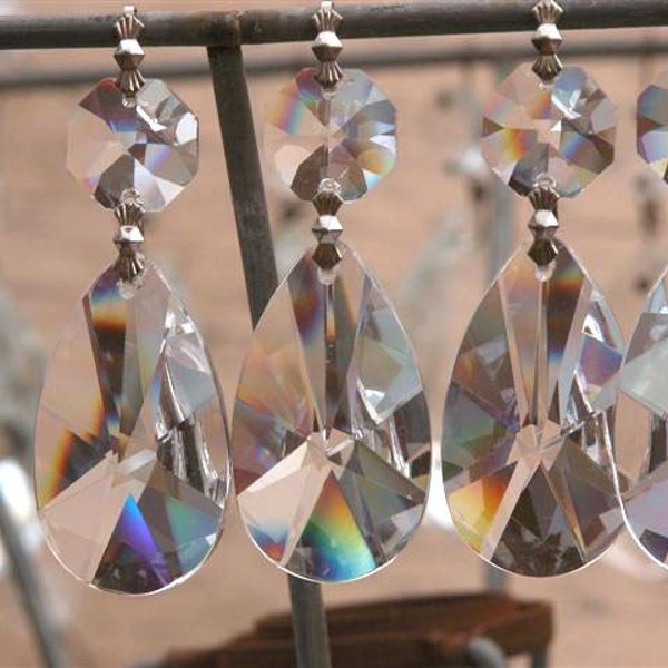 5 Almond shape leaded cut crystal pendants