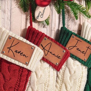 2025 Familien Weihnachtsstrümpfe,Leder Aufnäher Weihnachtsstrümpfe,Gestrickte Weihnachtsstrümpfe personalisiert mit Namen,Weihnachtsstrümpfe Set