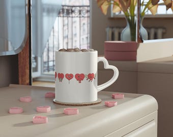 Valentinstag verspielte Herzen Tasse mit Herzgriff, 11 oz, Valentinstagsgeschenk