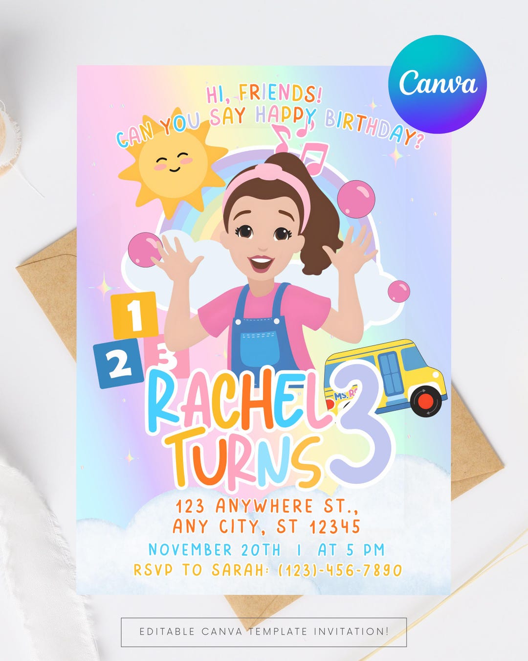 Editable Ms. Rachel Invitation | Kids Birthday Invitation | Digital ...