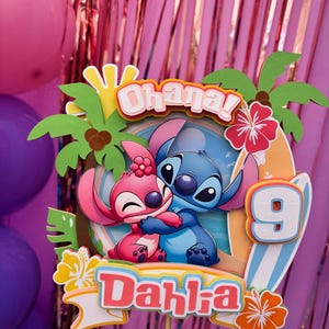 Personalized Stitch Birthday Cake Topper: Hawaiian Luau Party Decoration