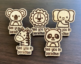 Set van 5 houten dierenspelden - "See You in Paradise"