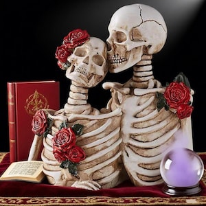 Resin Skeleton Couple Figurine, Embracing Lovers Statue, Gothic Romance Ornament, Home Decor, Shelf and Mantel Decor for Halloween Party