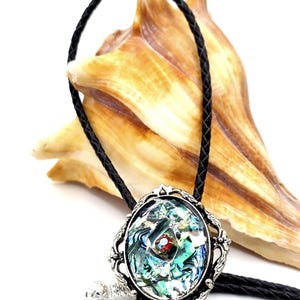 Abalone Shell and Swarovski Crystal Mosaic and Silver Bolo Tie Necklace