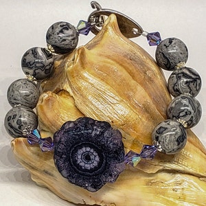 Solar Quartz and Silver Leaf Jasper Bracelet
