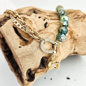 Green Crystal and Czech Glass Necklace with Horseshoe Clasp and Matching Earrings