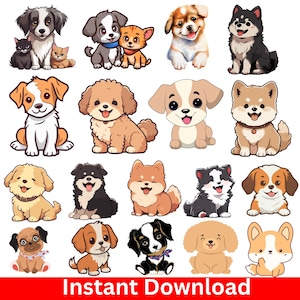 Cute Dog Clipart Bundle | Puppy SVG PNG | Kawaii Dog Stickers | Cartoon Pet Illustrations | Dog Sublimation Files | Instant Download Digital