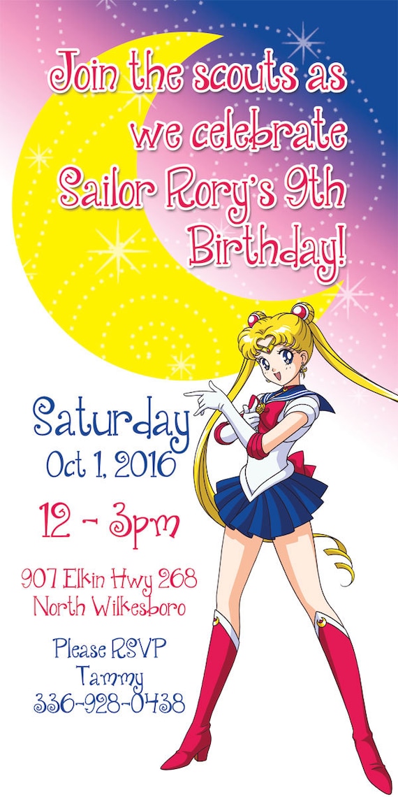 Items similar to Sailor Moon, Birthday Party Invitation, Customized