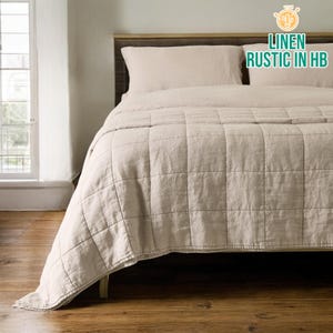 Natural Linen Quilt, Extra Soft King Queen Twin Single Fullsize Quilt Blanket, All Season Linen Coverlet, Linen Bedding, Bed Cover,Bed Throw
