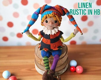 Simpatico pagliaccio all'uncinetto, colorato peluche a forma di bambola da circo, regalo di Halloween, giullare stravagante, bambola amigurumi fatta a mano, bambola di pezza